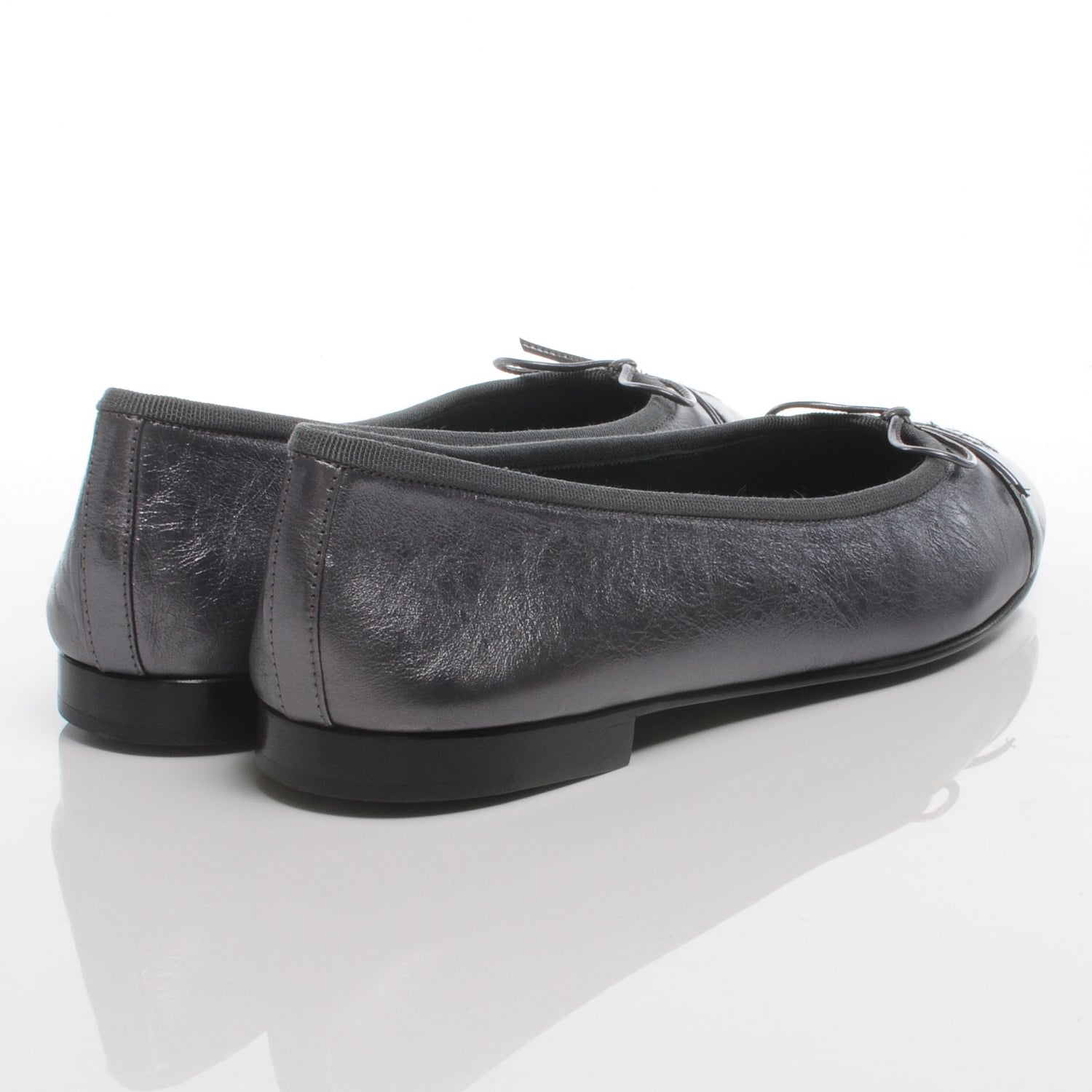 Chanel Leather Metallic CC Cap Toe Ballet Flats 40 Grey Black 4 of 6