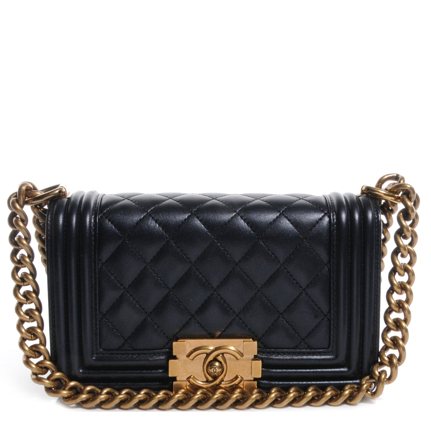 Lambskin Quilted Small Boy Flap Black
