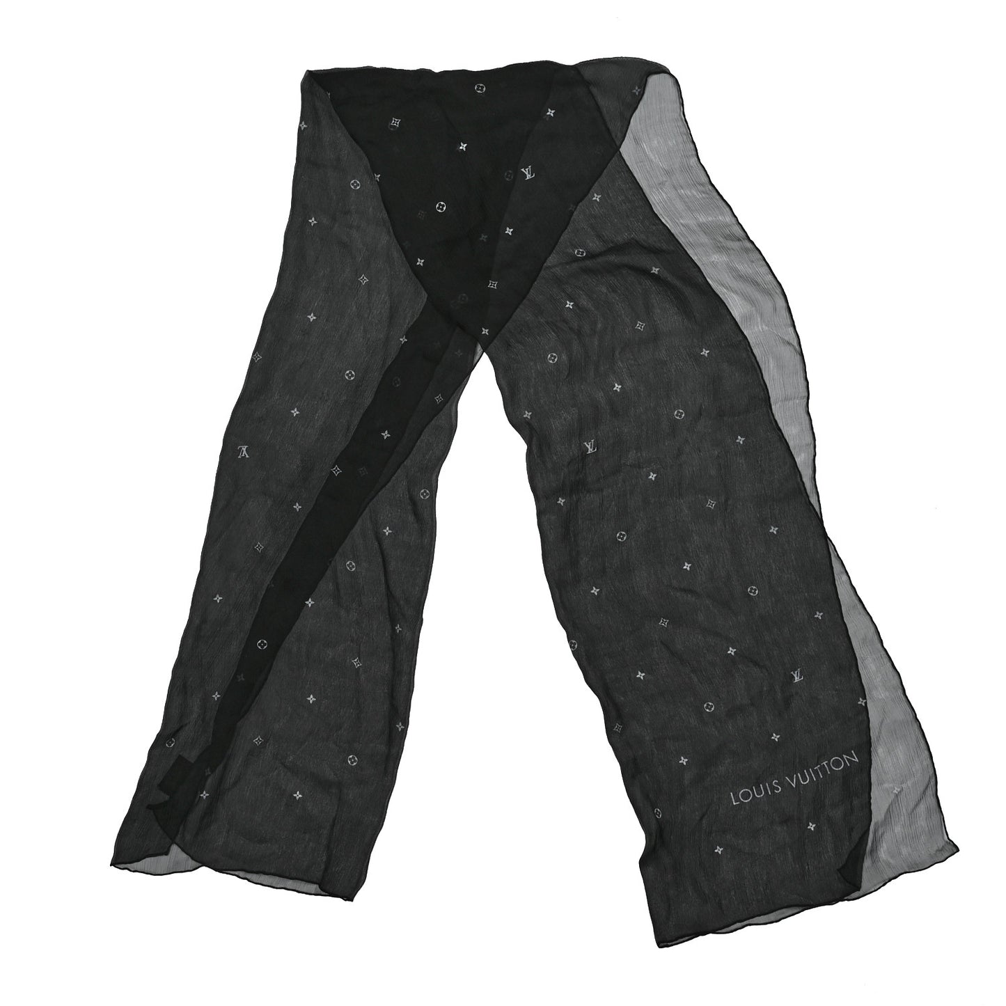 Silk Sheer Monogram Scarf Black
