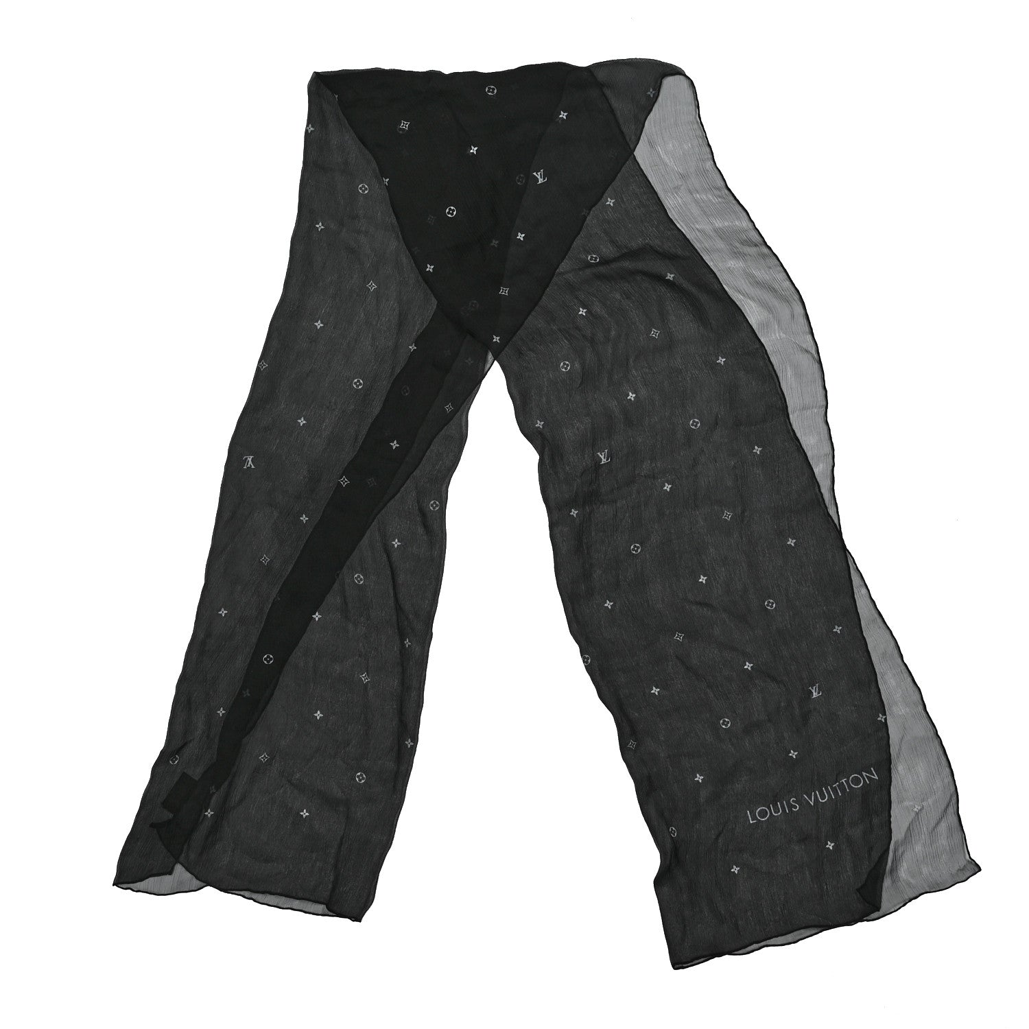 Louis Vuitton Silk Sheer Monogram Scarf Black 2 of 5