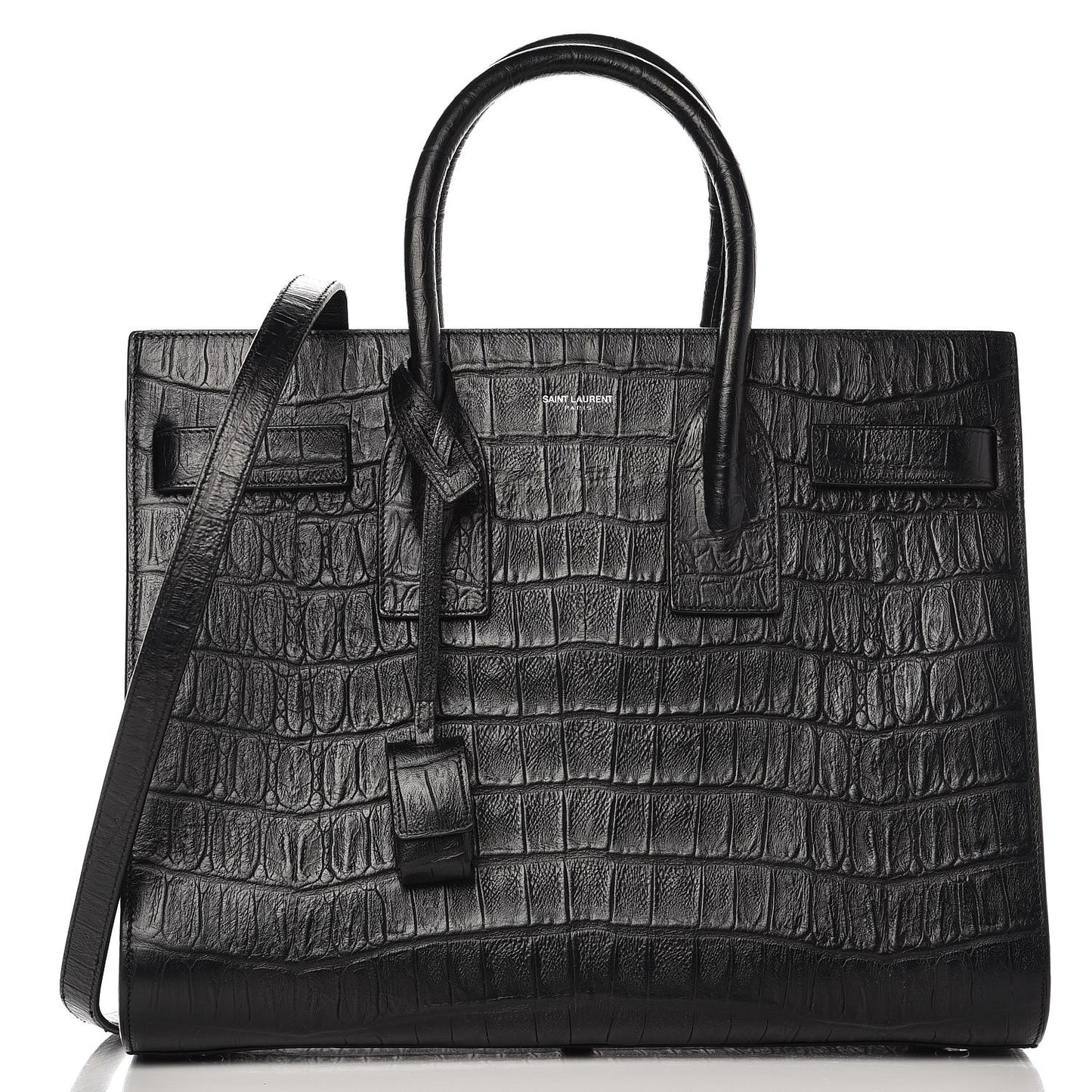 Calfskin Crocodile Embossed Small Sac de Jour Black