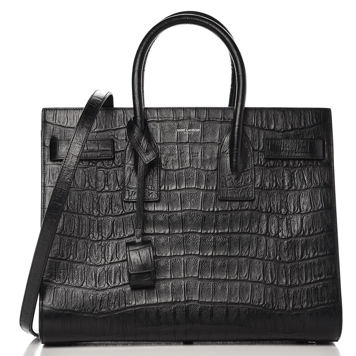 Saint Laurent Calfskin Crocodile Embossed Small Sac de Jour Black 1 of 11