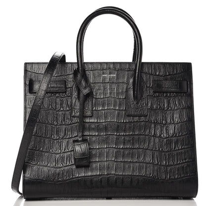 Saint Laurent Calfskin Crocodile Embossed Small Sac de Jour Black 1 of 11