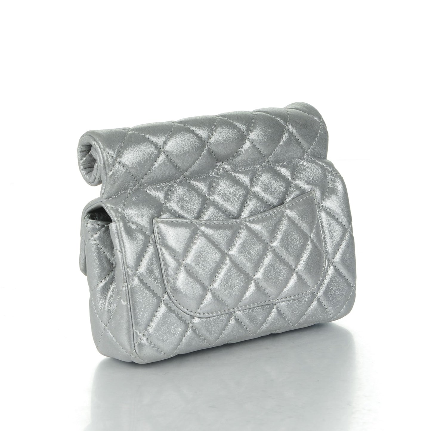 Iridescent Calfskin Quilted Small Roll Reissue Clutch Silver