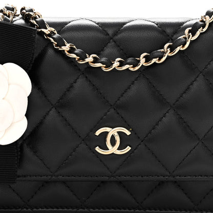 Chanel Lambskin Quilted Mini Camellia Bow Wallet On Chain WOC Black 8 of 10