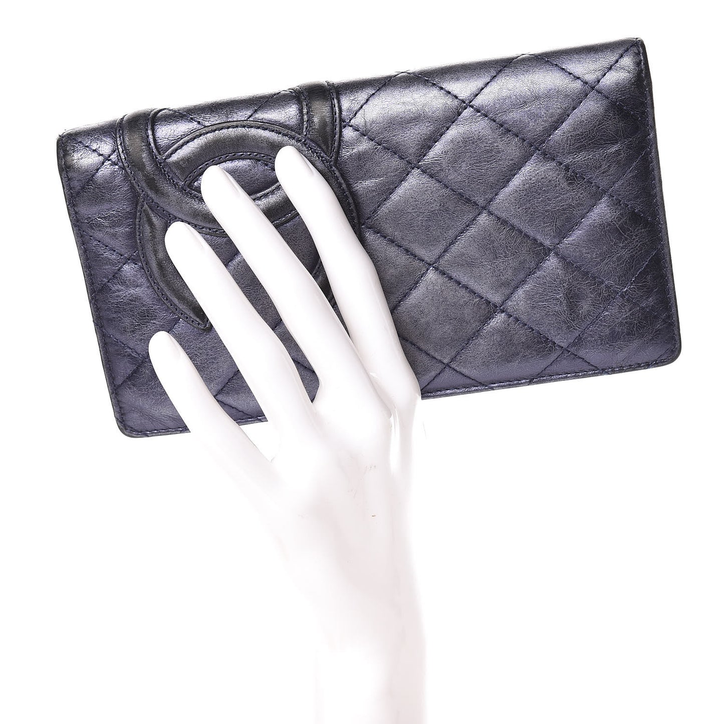Metallic Calfskin Cambon Quilted Yen Wallet Blue