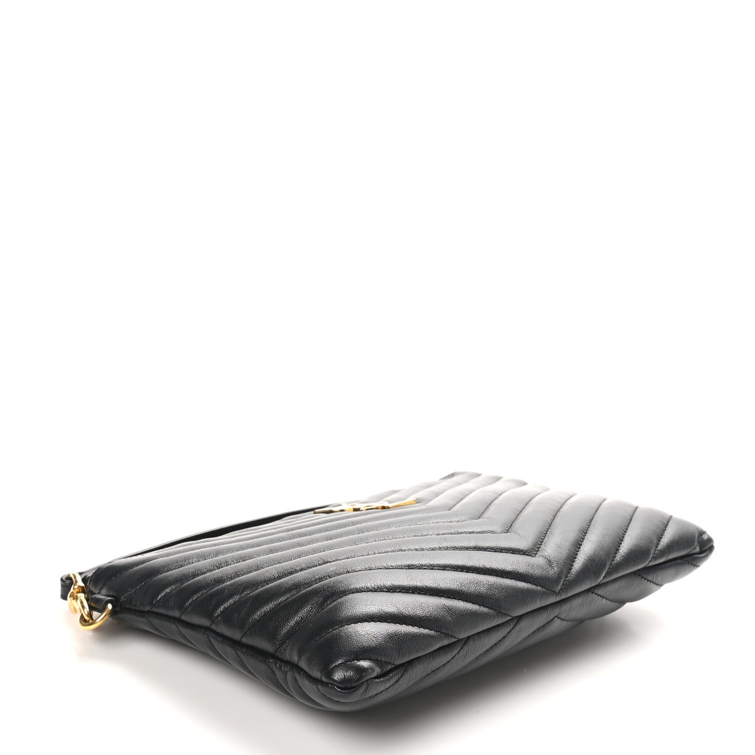 Saint Laurent Calfskin Matelasse Chevron Monogram A5 Wristlet Black 4 of 8