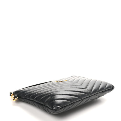 Saint Laurent Calfskin Matelasse Chevron Monogram A5 Wristlet Black 4 of 8