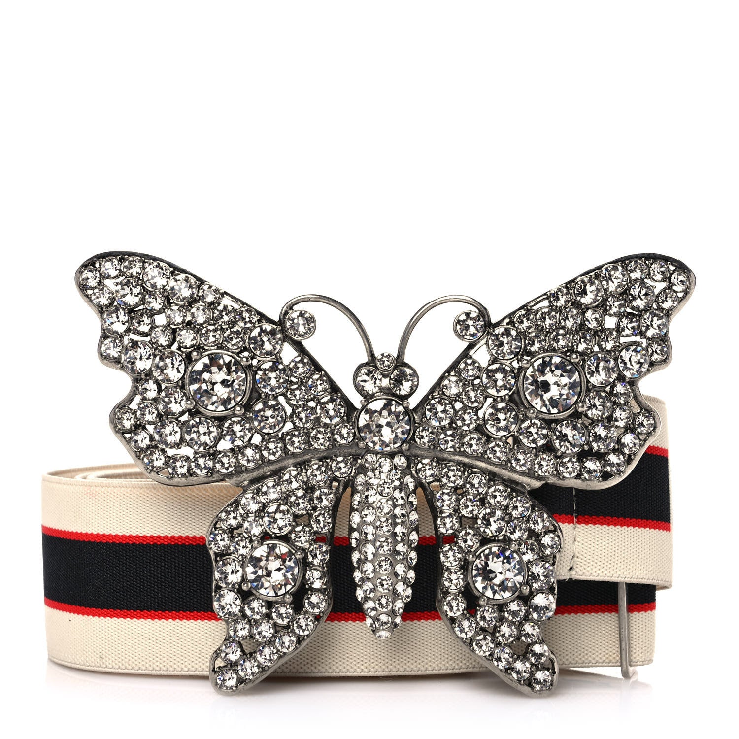 Gucci Jacquard Crystal Stripe Butterfly Belt 80 32 White 1 of 6