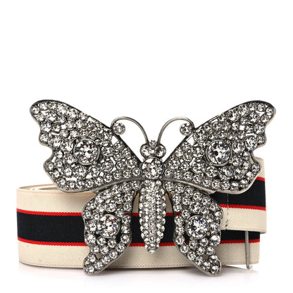 Gucci Jacquard Crystal Stripe Butterfly Belt 80 32 White 1 of 6