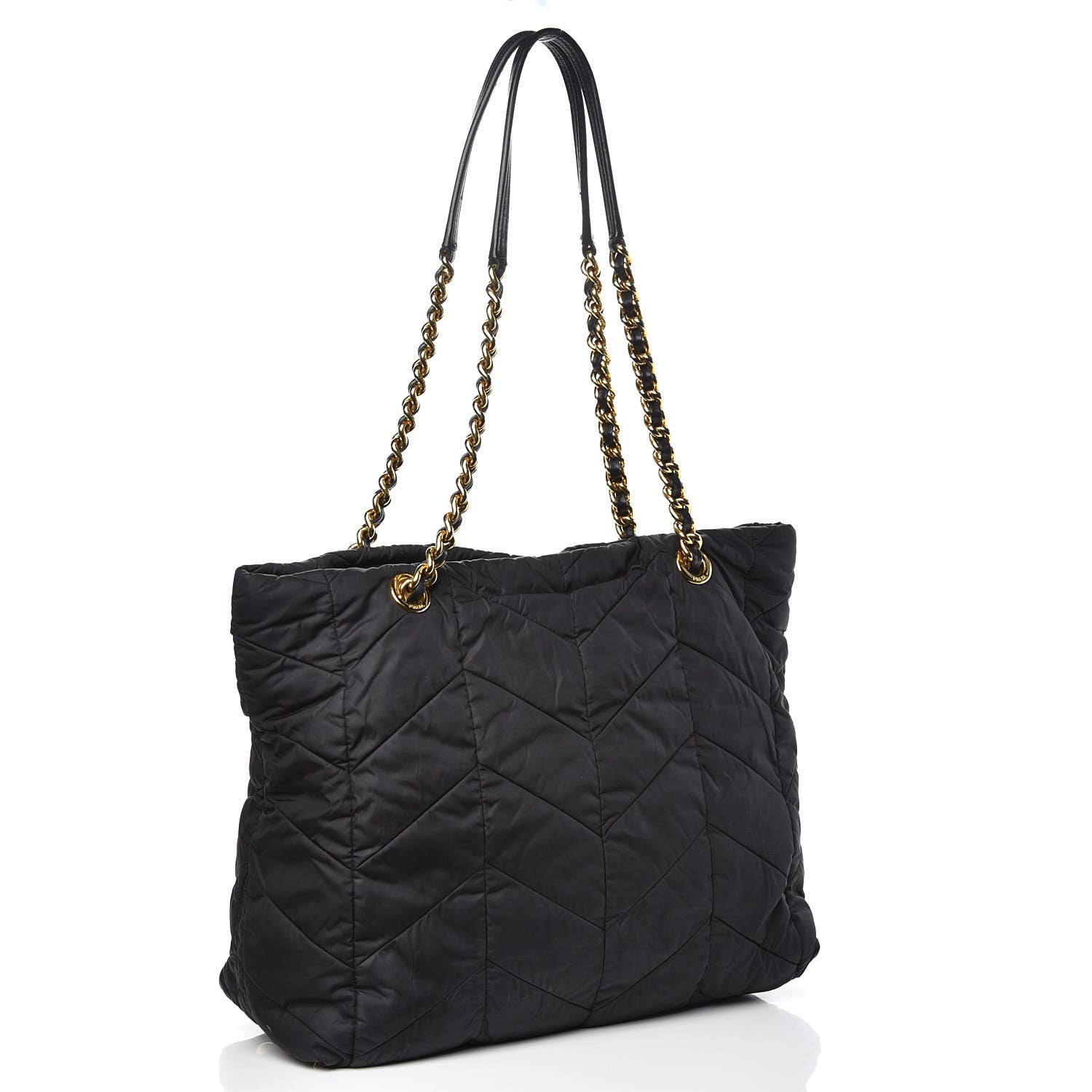 Prada Tessuto Nylon Chevron Quilted Tote Black 3 of 14