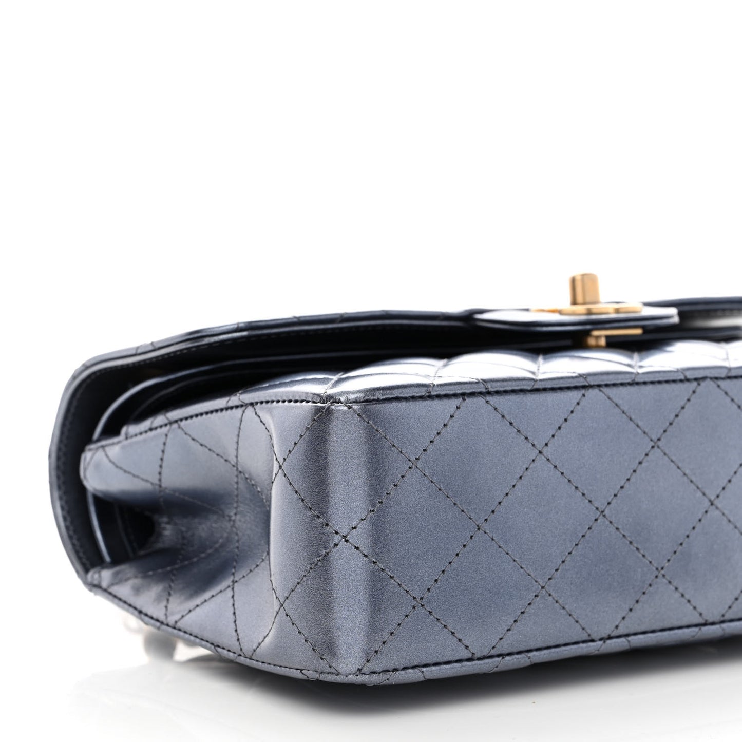 Metallic Lambskin Quilted Small Double Flap Blue