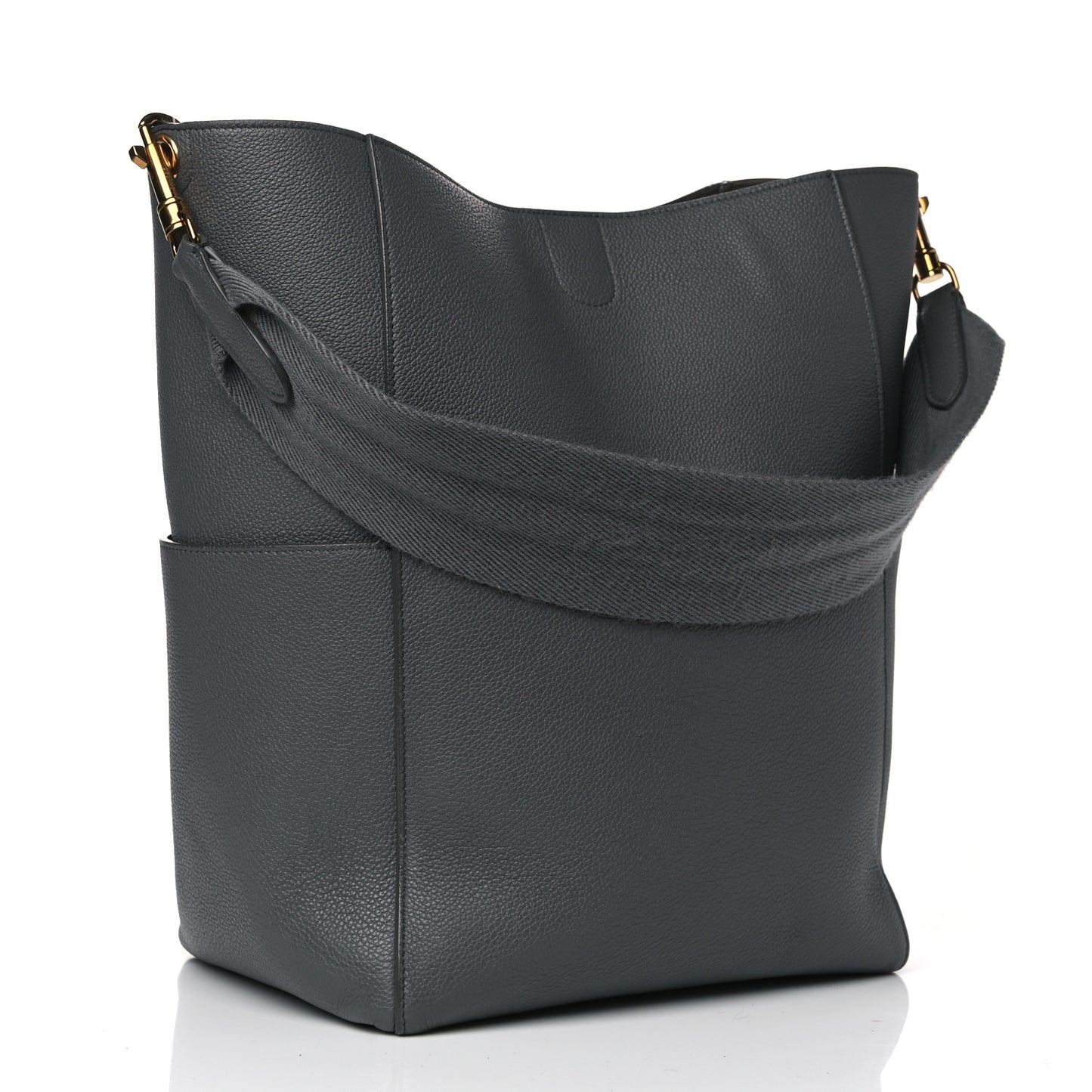 Soft Grained Calfskin Sangle Bucket Bag Kohl