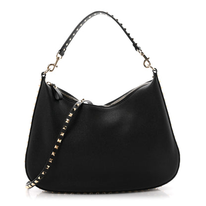 Valentino Garavani Grained Calfskin Rockstud Hobo Bag Black 1 of 10