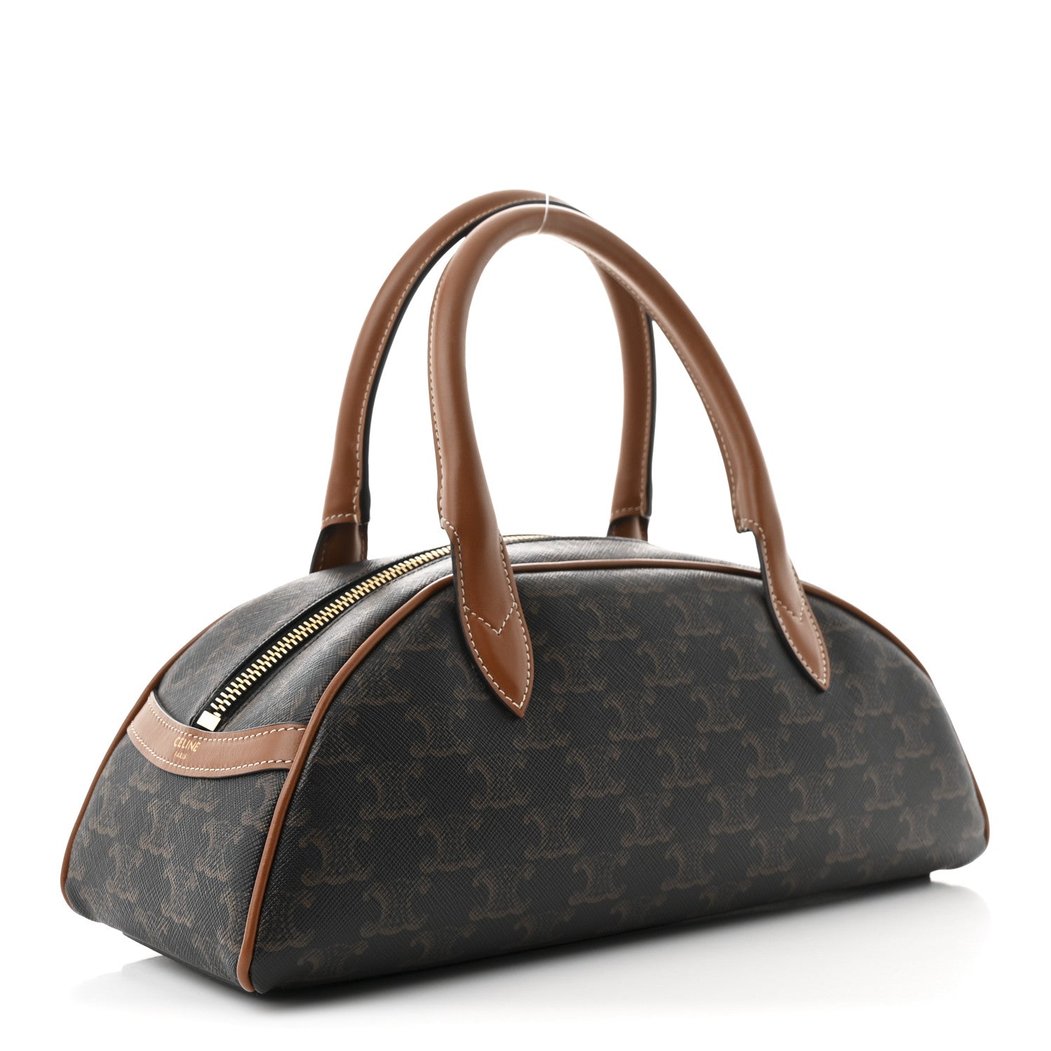Celine Triomphe Canvas Calfskin Medium Teckel Triomphe Bag Tan 3 of 10