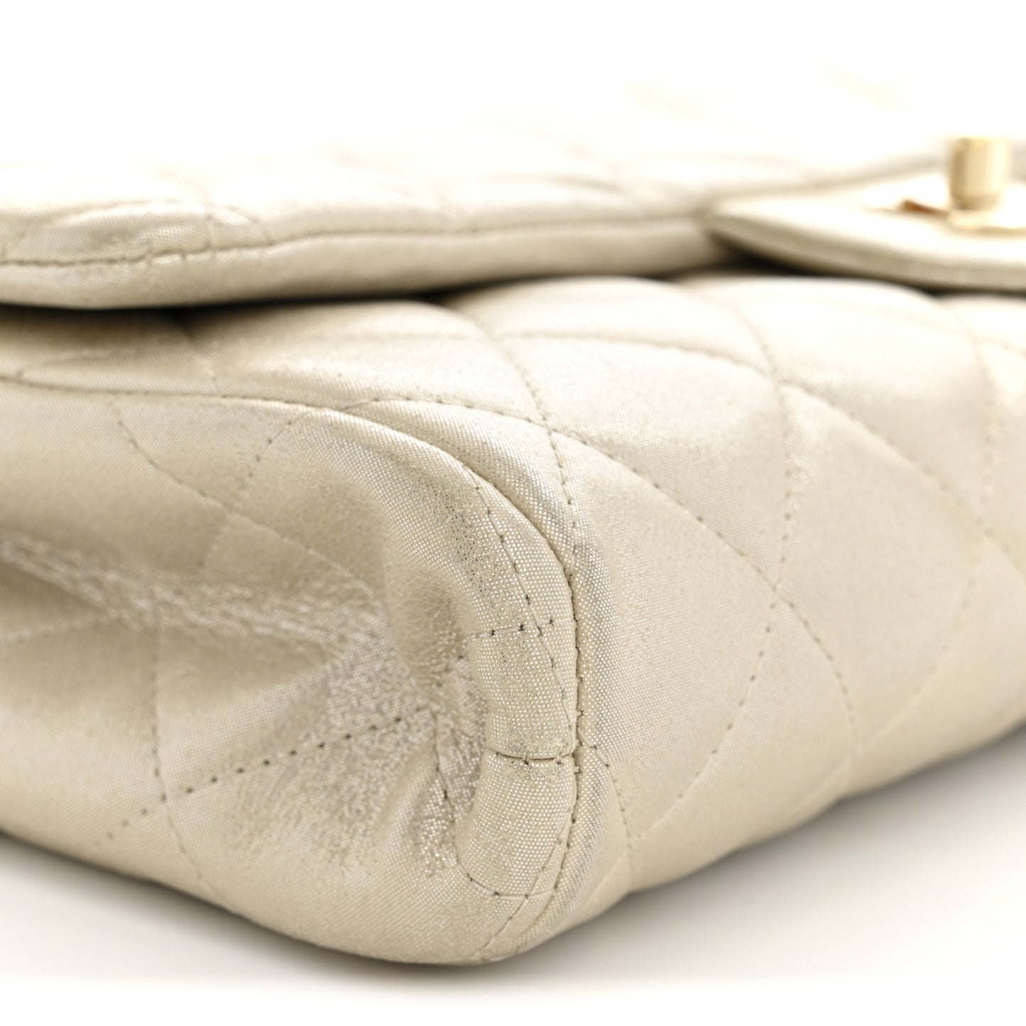 Iridescent Calfskin Quilted Clutch With Chain Flap Light Gold