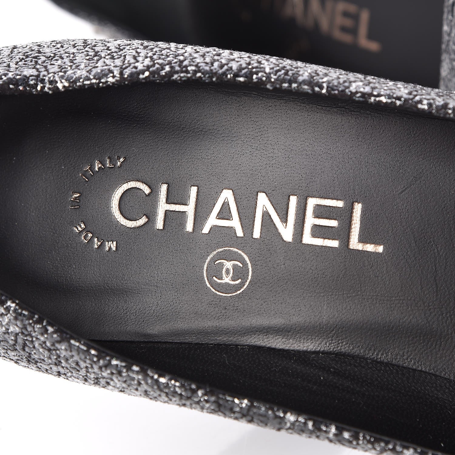 Chanel Metallic Crackled Calfskin Patent Cap Toe Pumps 38 Black 7 of 8