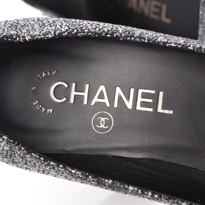Chanel Metallic Crackled Calfskin Patent Cap Toe Pumps 38 Black 7 of 8
