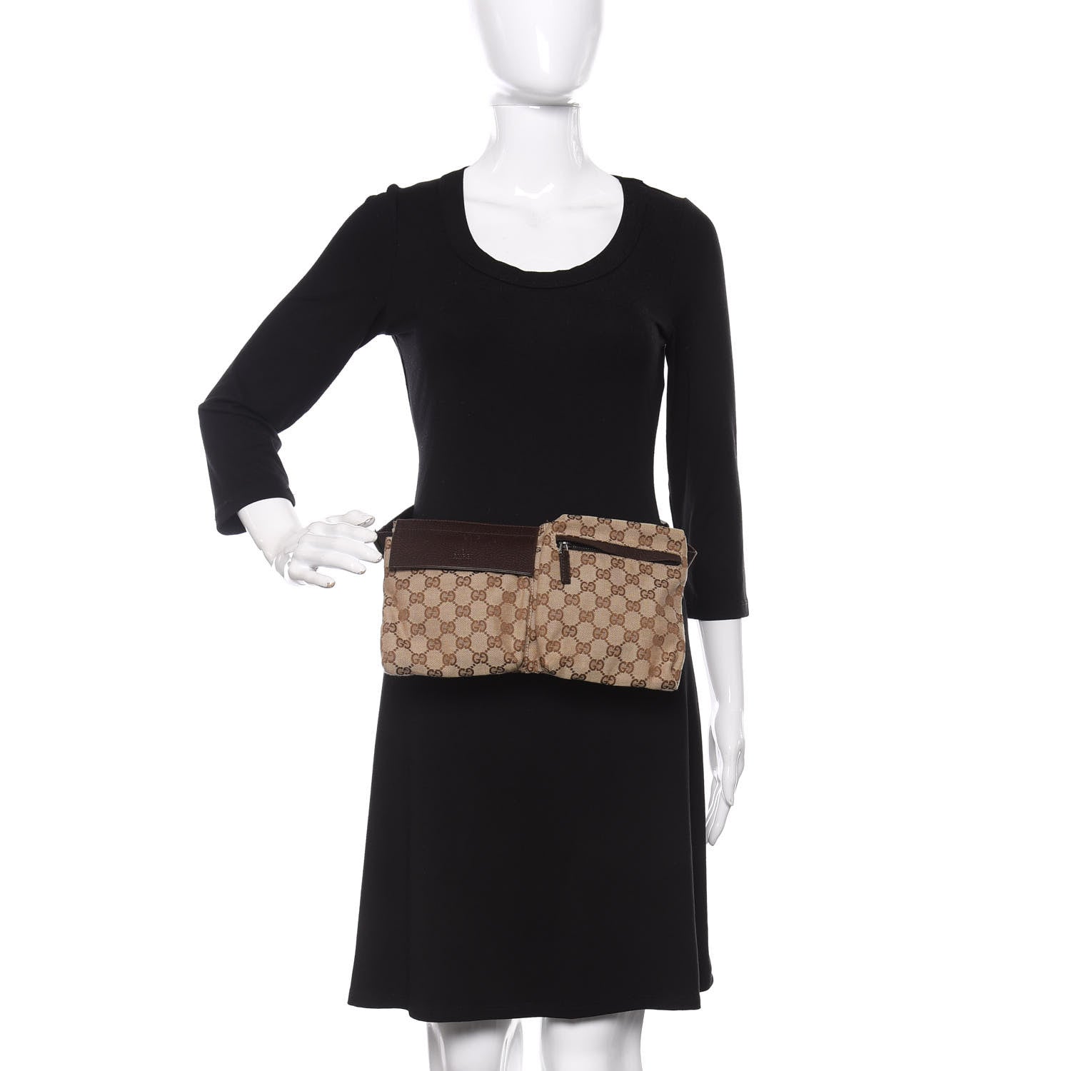 Gucci GG Monogram Double Pocket Belt Bag Dark Brown 2 of 14