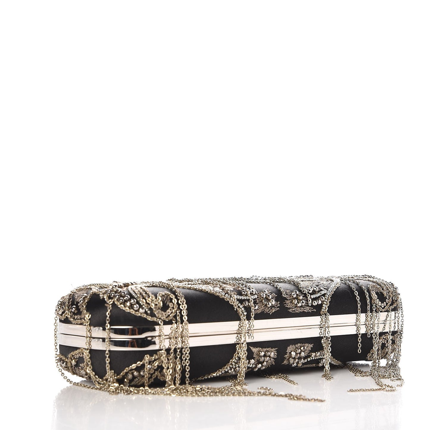 Silk Chain Skull Knuckle Box Clutch Black