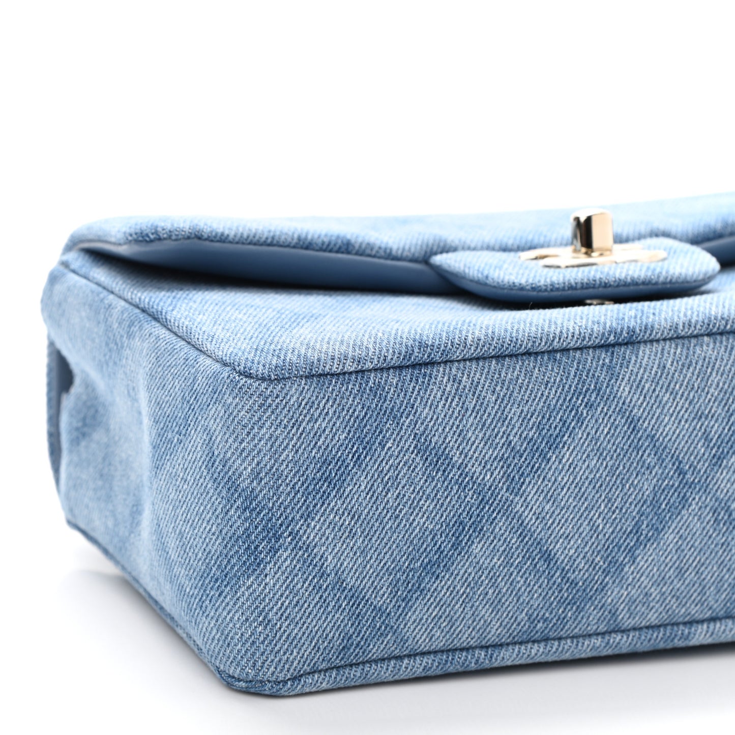 Printed Denim Quilted Mini Rectangular Flap Light Blue