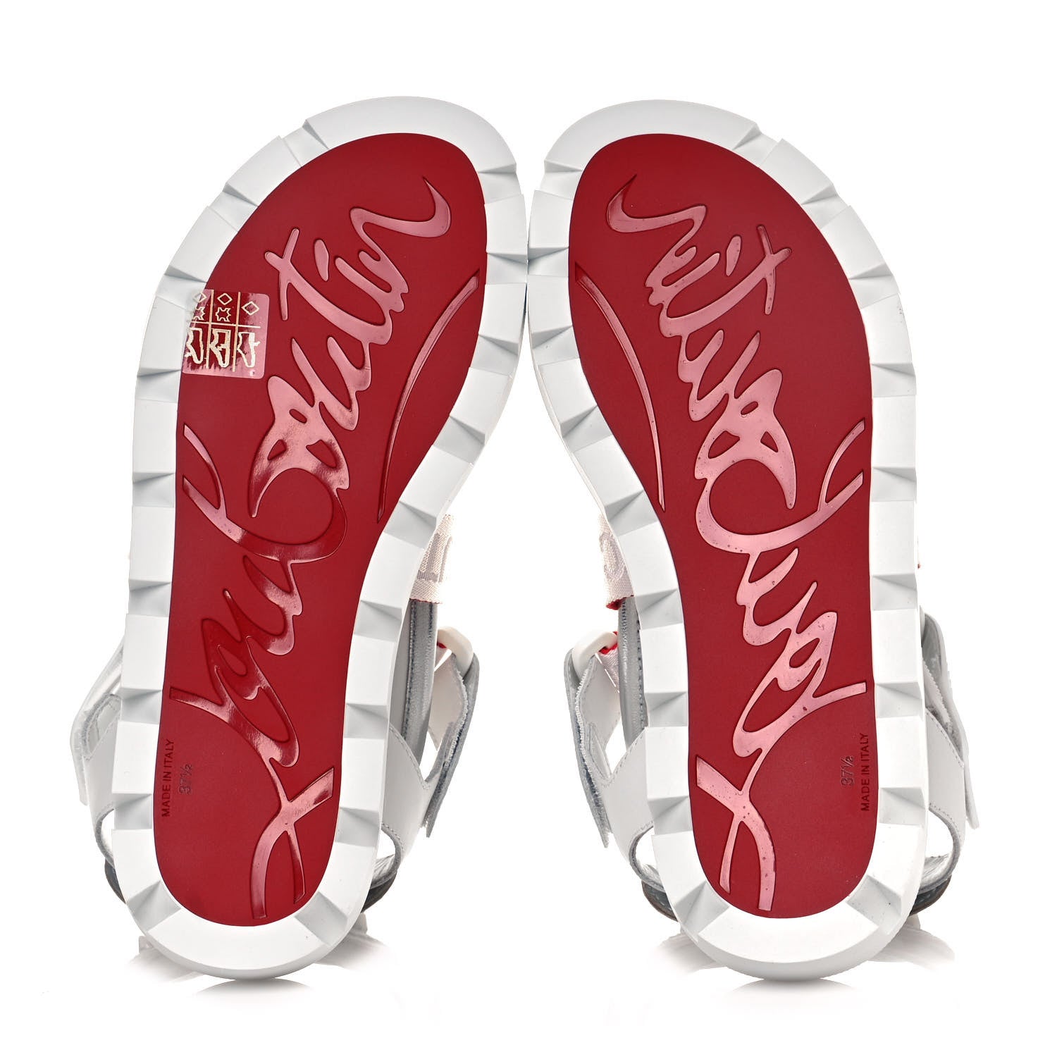 Christian Louboutin Calfskin Velcrissimo Flat Sandals 37.5 Blanco Silver 5 of 8
