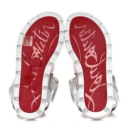 Christian Louboutin Calfskin Velcrissimo Flat Sandals 37.5 Blanco Silver 5 of 8