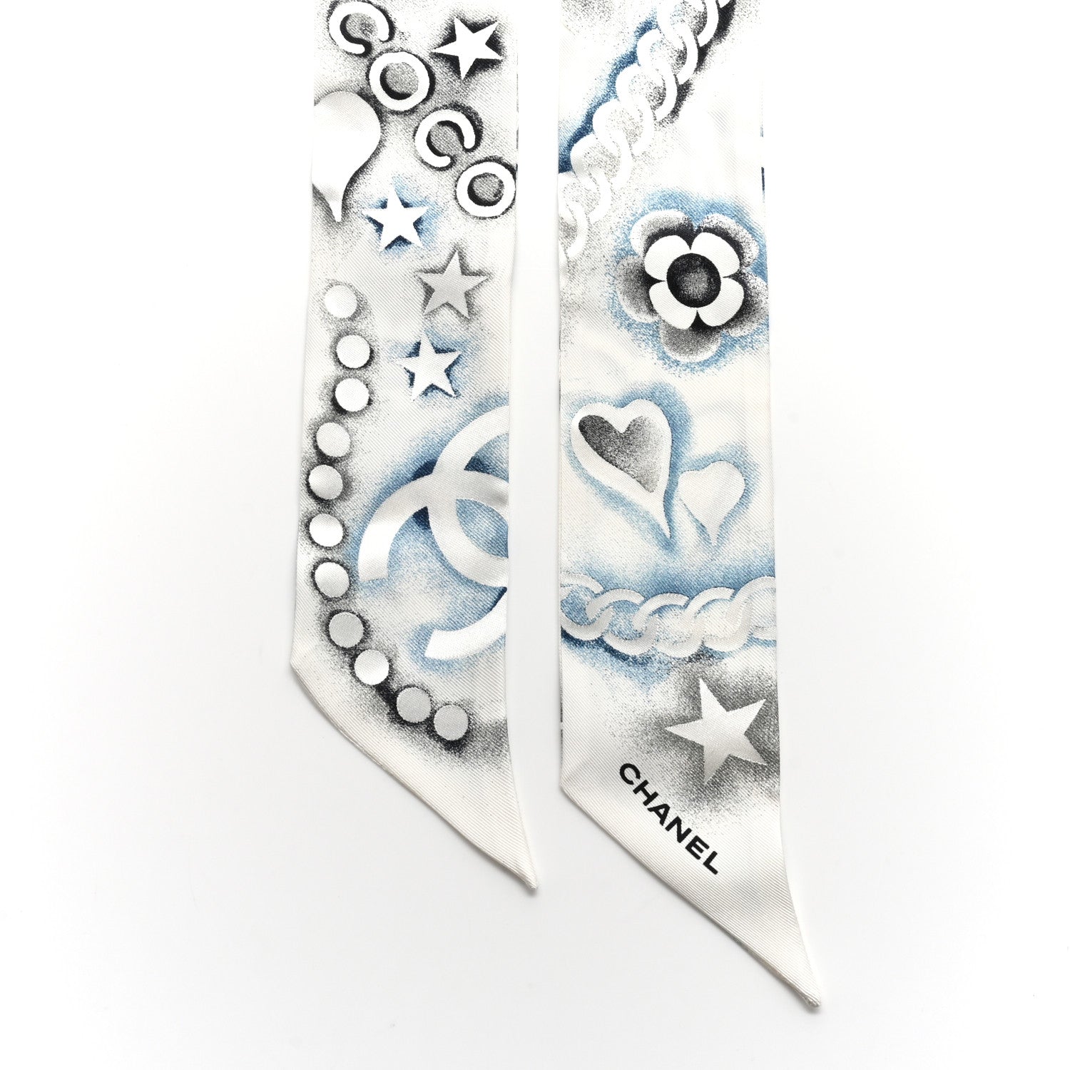 Chanel Silk CC Slim Bandeau Scarf White Blue 5 of 6