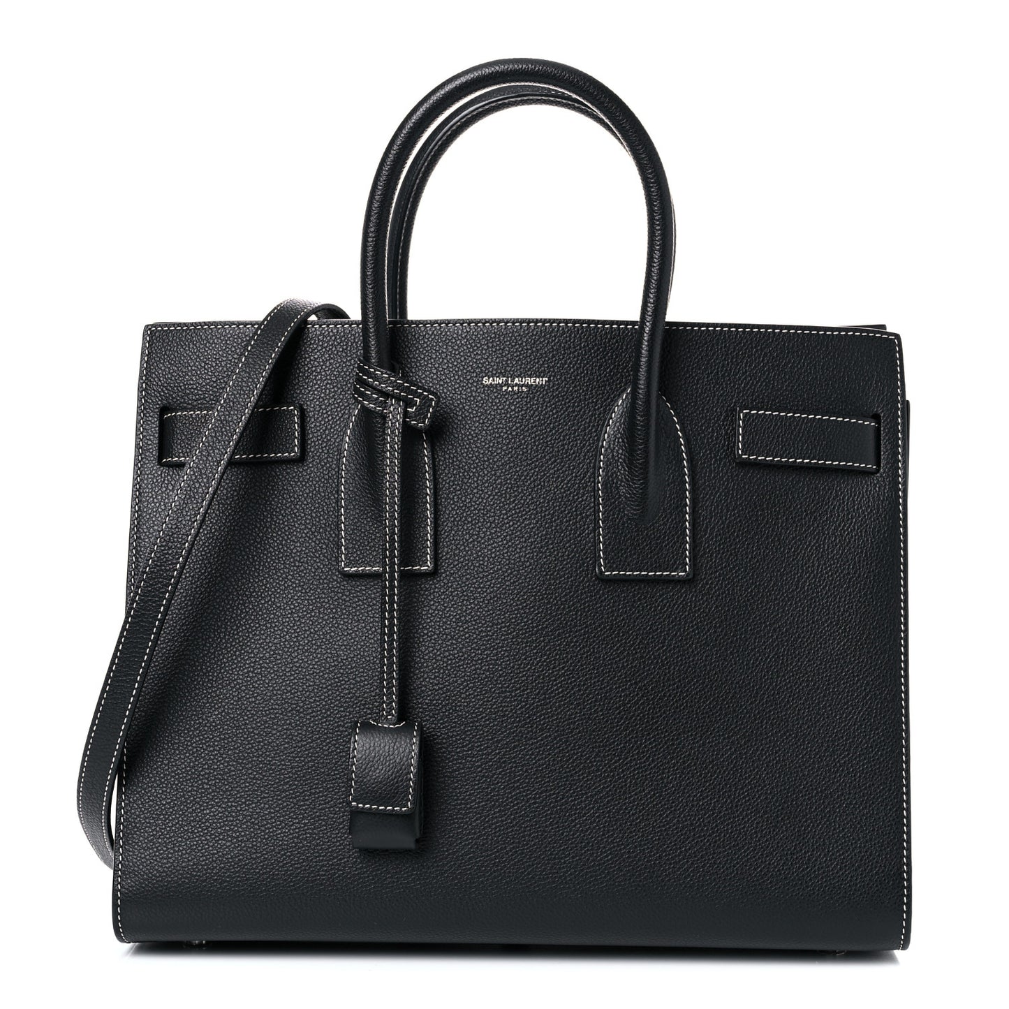 Grained Calfskin Topstitch Small Sac De Jour Black Porcelain