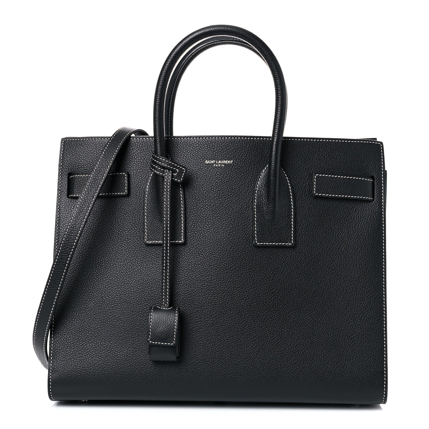 Saint Laurent Grained Calfskin Topstitch Small Sac De Jour Black Porcelain 1 of 12