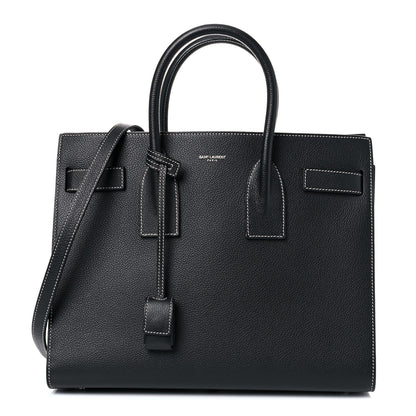 Saint Laurent Grained Calfskin Topstitch Small Sac De Jour Black Porcelain 1 of 12