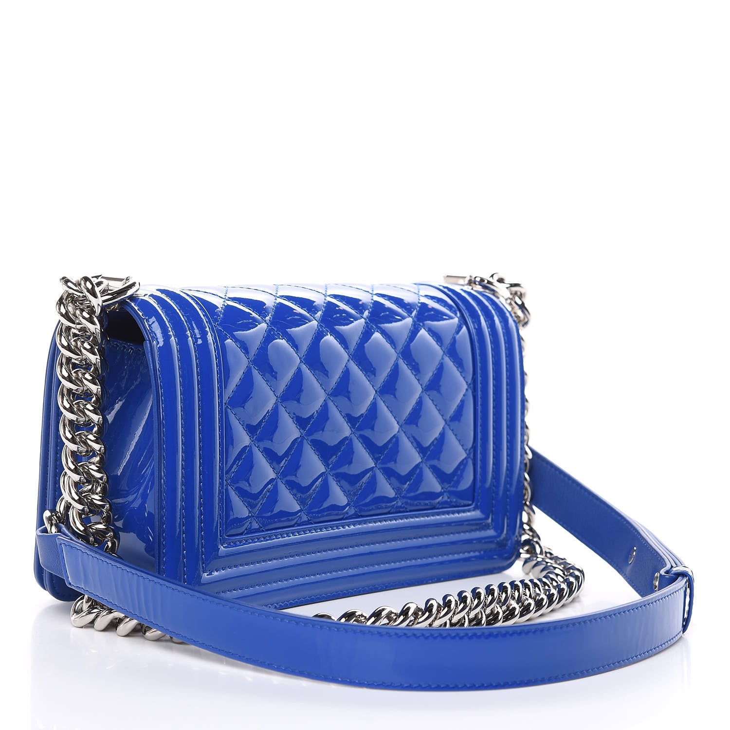 Chanel Patent Calfskin Quilted Small Plexiglass Boy Flap Blue 3 of 13