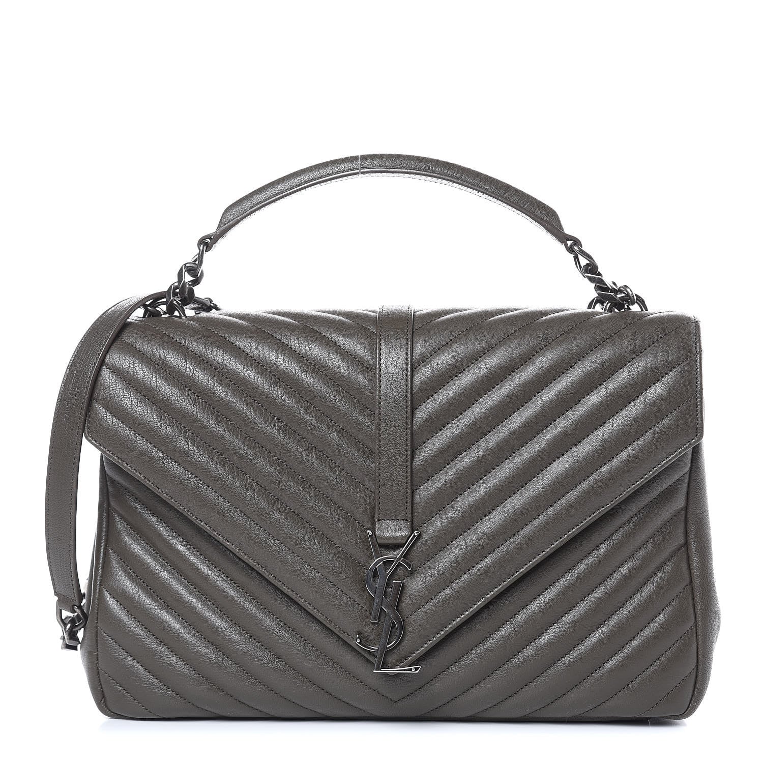 Saint Laurent Sheepskin Matelasse Chevron Monogram Large College Satchel Bronze 1 of 13