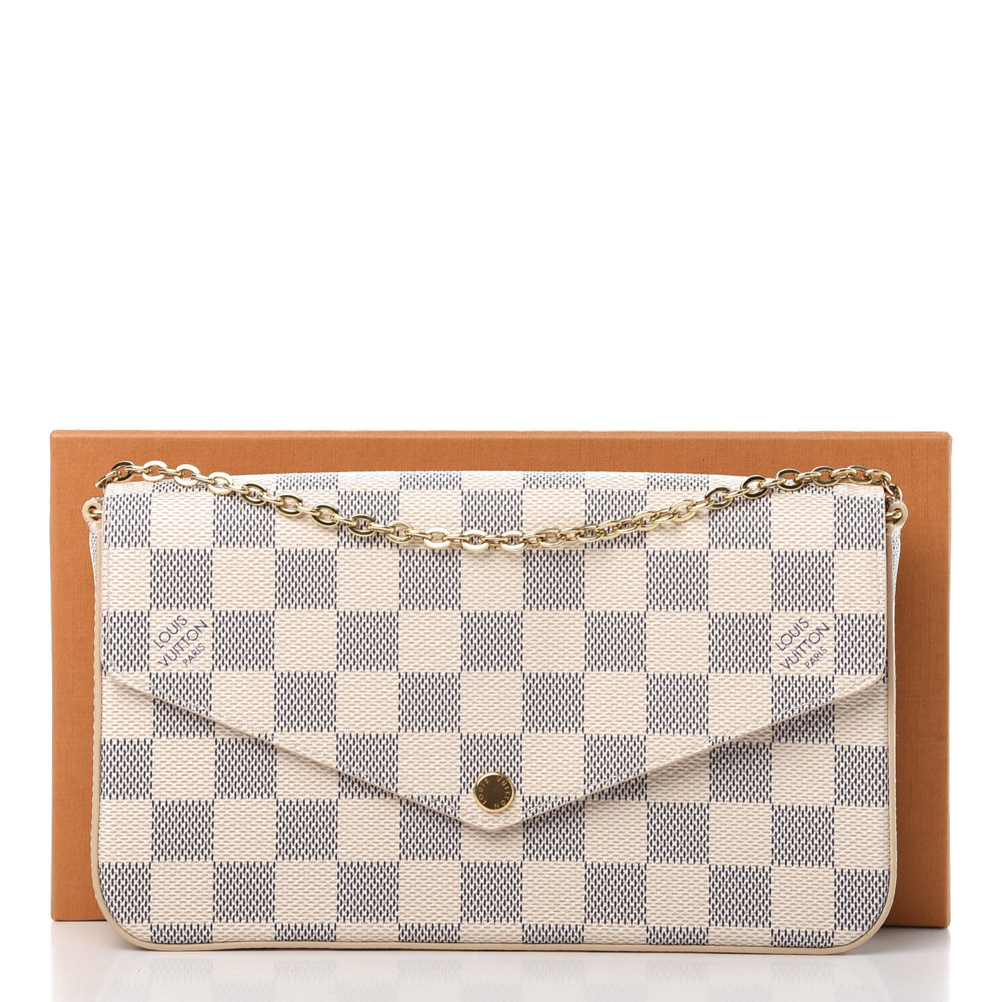 Damier Azur Pochette Felicie Chain Wallet Rose Ballerine