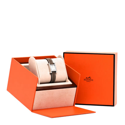 Hermes Stainless Steel Swift Diamond Bezel Mother of Pearl 17.2mm Heure H Hour Quartz Watch Etoupe 5 of 5