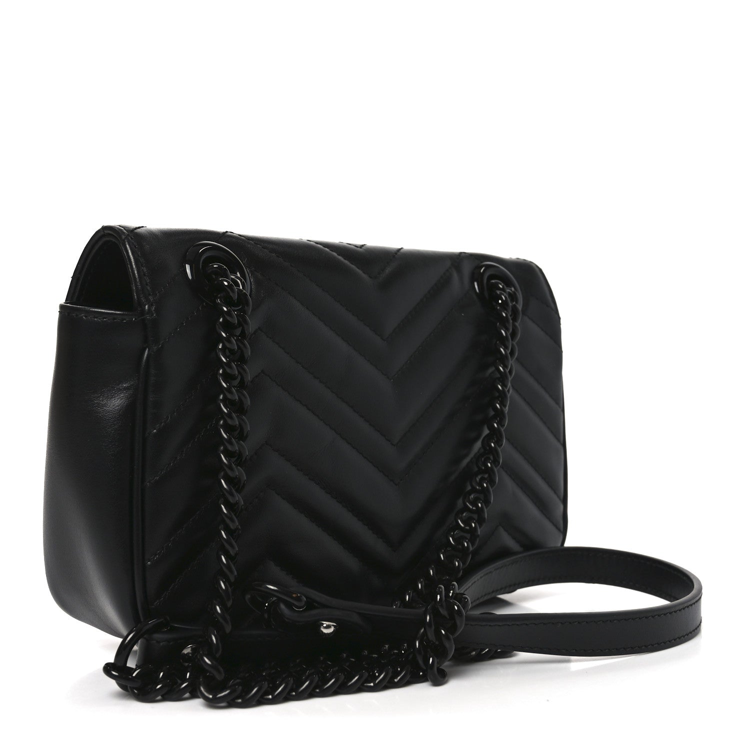 Gucci Calfskin Matelasse Monochrome Mini GG Marmont Shoulder Bag Black 3 of 10