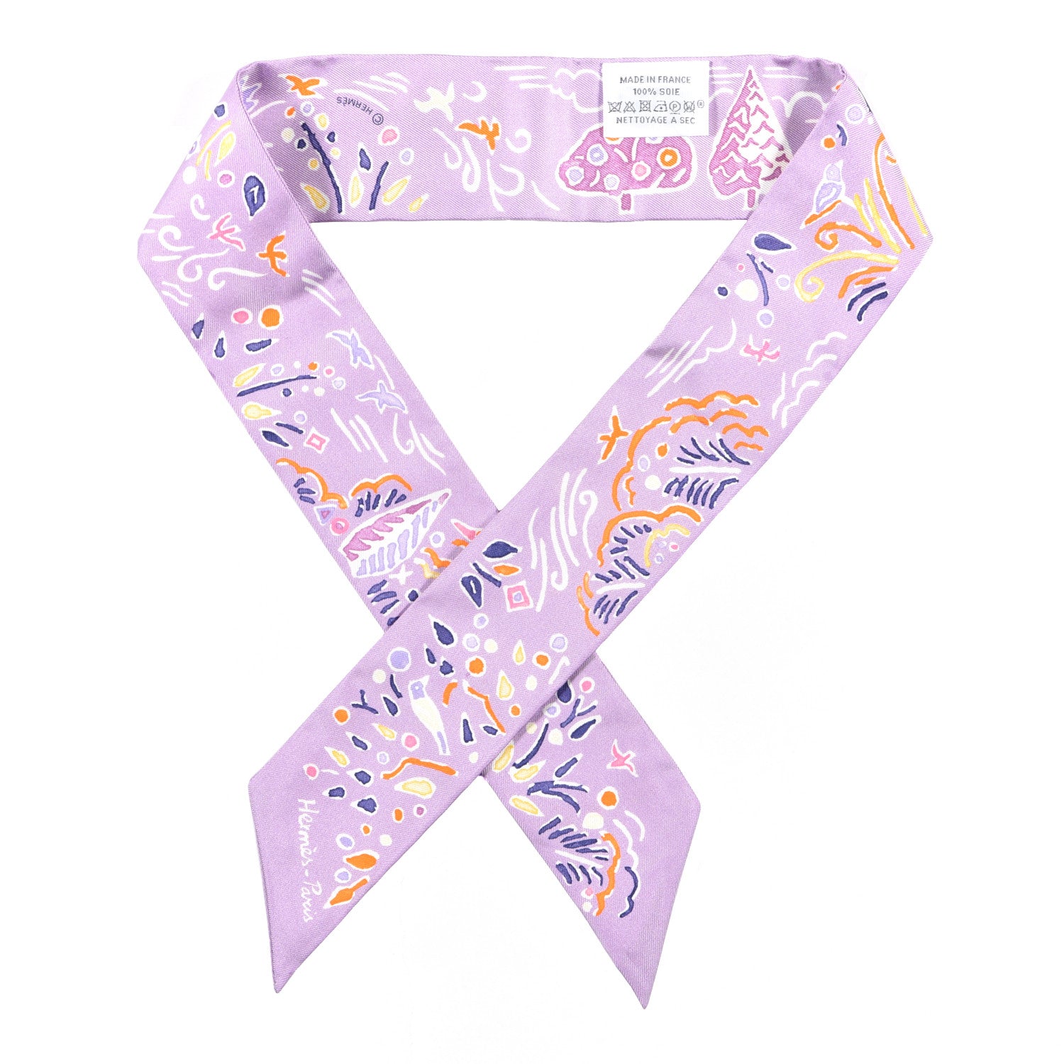 Hermes Silk Isola Di Primavera Twilly Lilas Orange Jaune 1 of 4