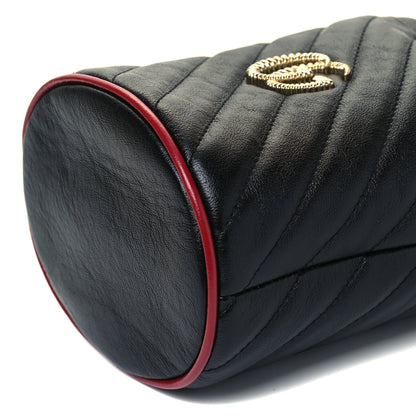 Gucci Vintage Effect Calfskin Matelasse Diagonal Mini Torchon GG Marmont 2.0 Bucket Bag Black Romantic Cherry 7 of 7