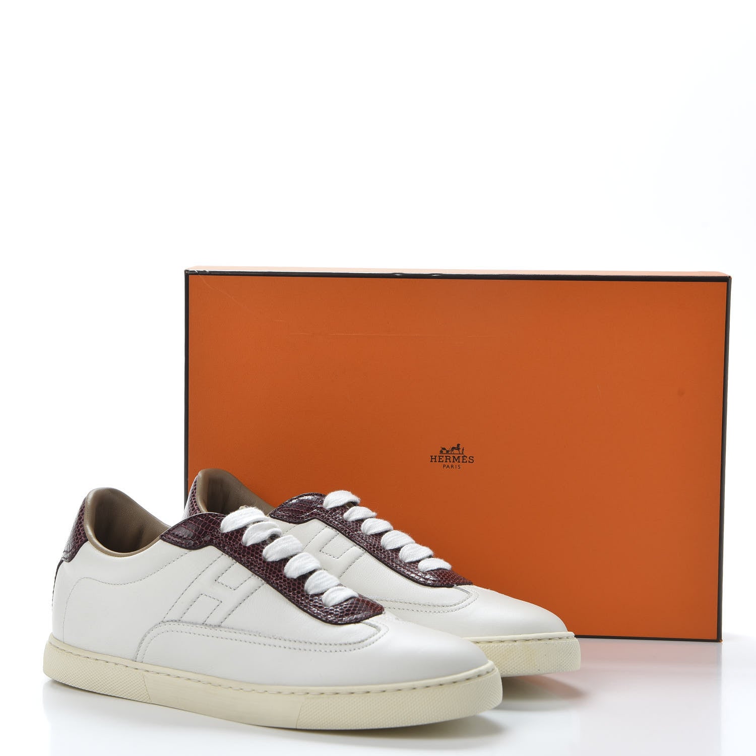 Hermes Calfskin Lizard Womens Quicker Sneakers 36 White Bordeaux 9 of 9