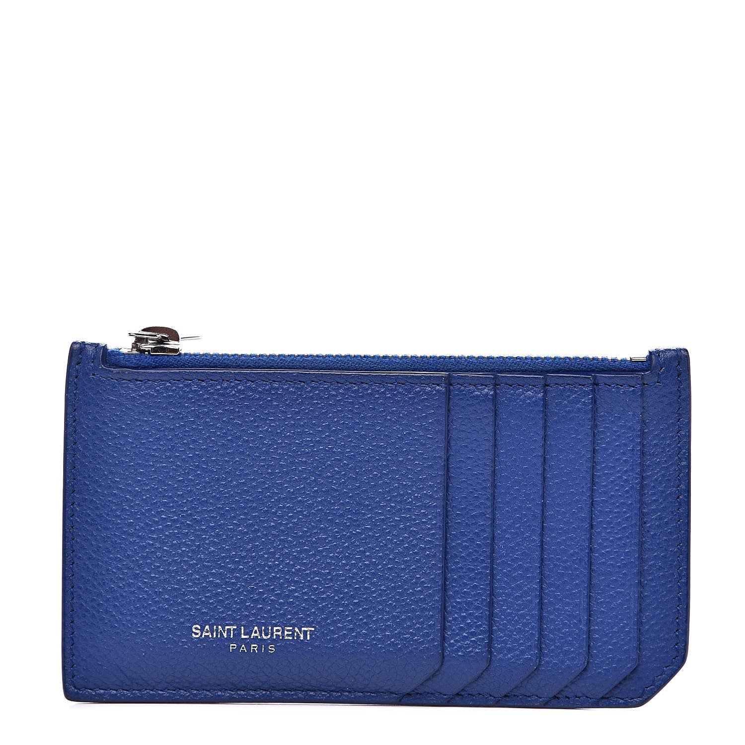 Saint Laurent Grained Calfskin 5 Fragments Zip Pouch Card Holder Blue 1 of 7