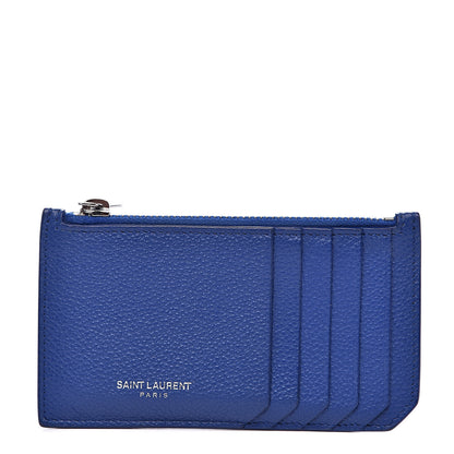 Saint Laurent Grained Calfskin 5 Fragments Zip Pouch Card Holder Blue 1 of 7