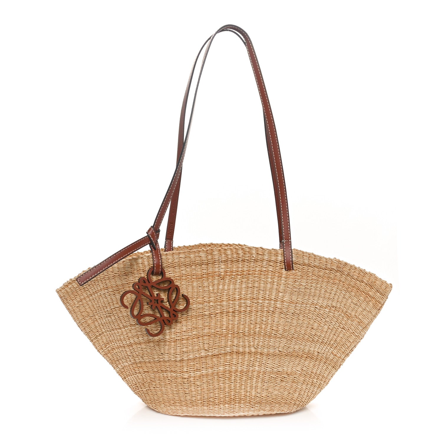 Loewe Calfskin Raffia Paulas Ibiza Small Shell Basket Tote Bag Natural Tan 1 of 10