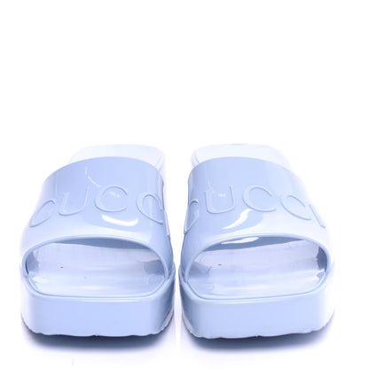 Gucci Rubber Gucci Logo Womens Platform 20/60mm Slide Sandals 37 Porcelain Light Blue 3 of 10