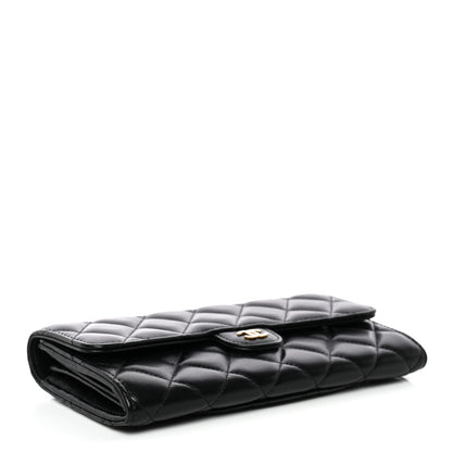 Chanel Lambskin Quilted Large Gusset Flap Wallet Black 4 of 12