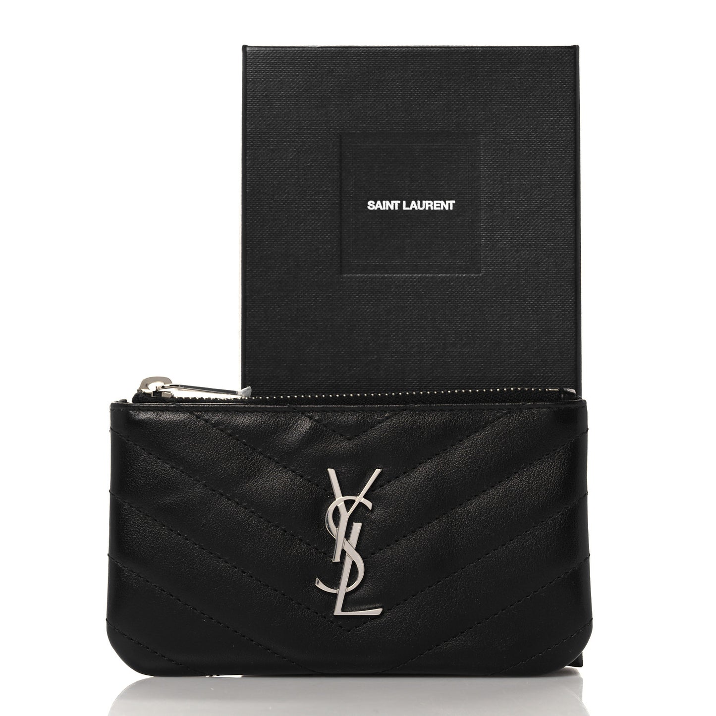 Calfskin Matelasse Monogram Key Pouch Black