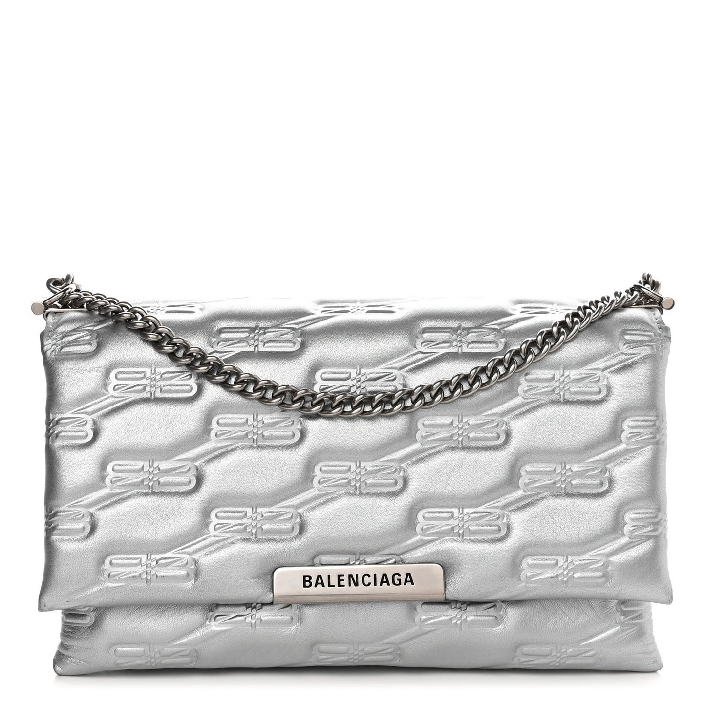 Nappa Allover License BB Monogram Embossed Medium Triplet Bag Silver