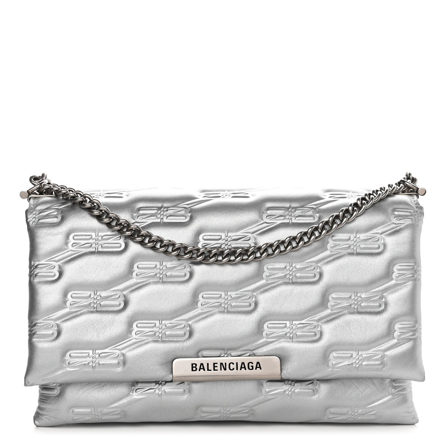 Balenciaga Nappa Allover License BB Monogram Embossed Medium Triplet Bag Silver 1 of 10