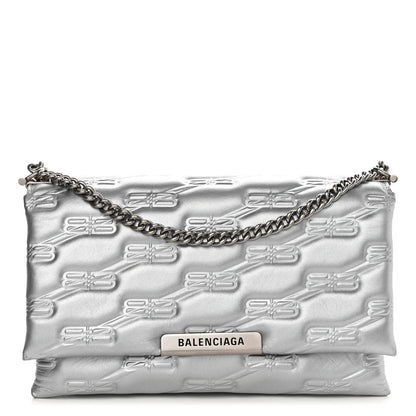Balenciaga Nappa Allover License BB Monogram Embossed Medium Triplet Bag Silver 1 of 10