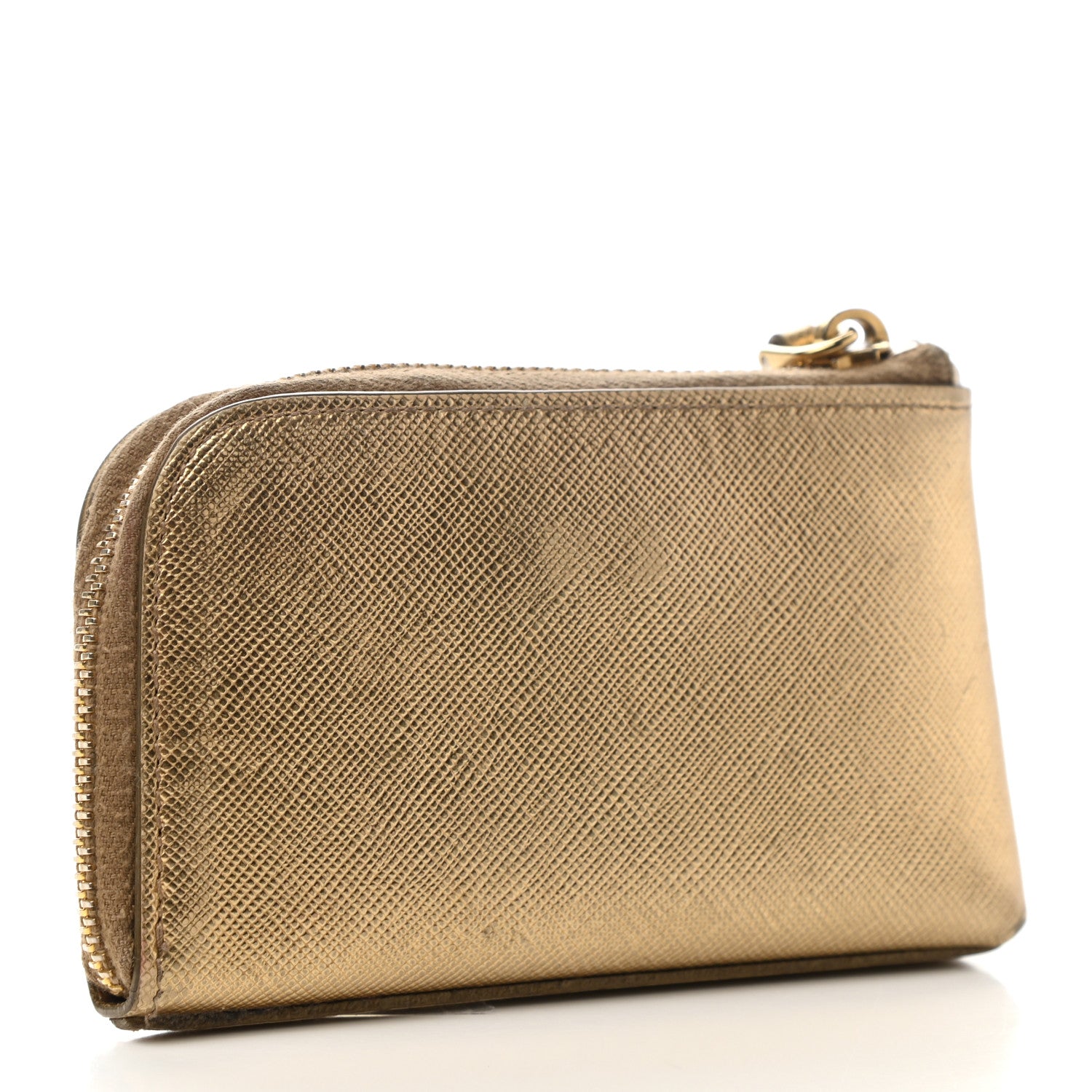 Prada Saffiano Zip Around Key Holder Gold 3 of 7