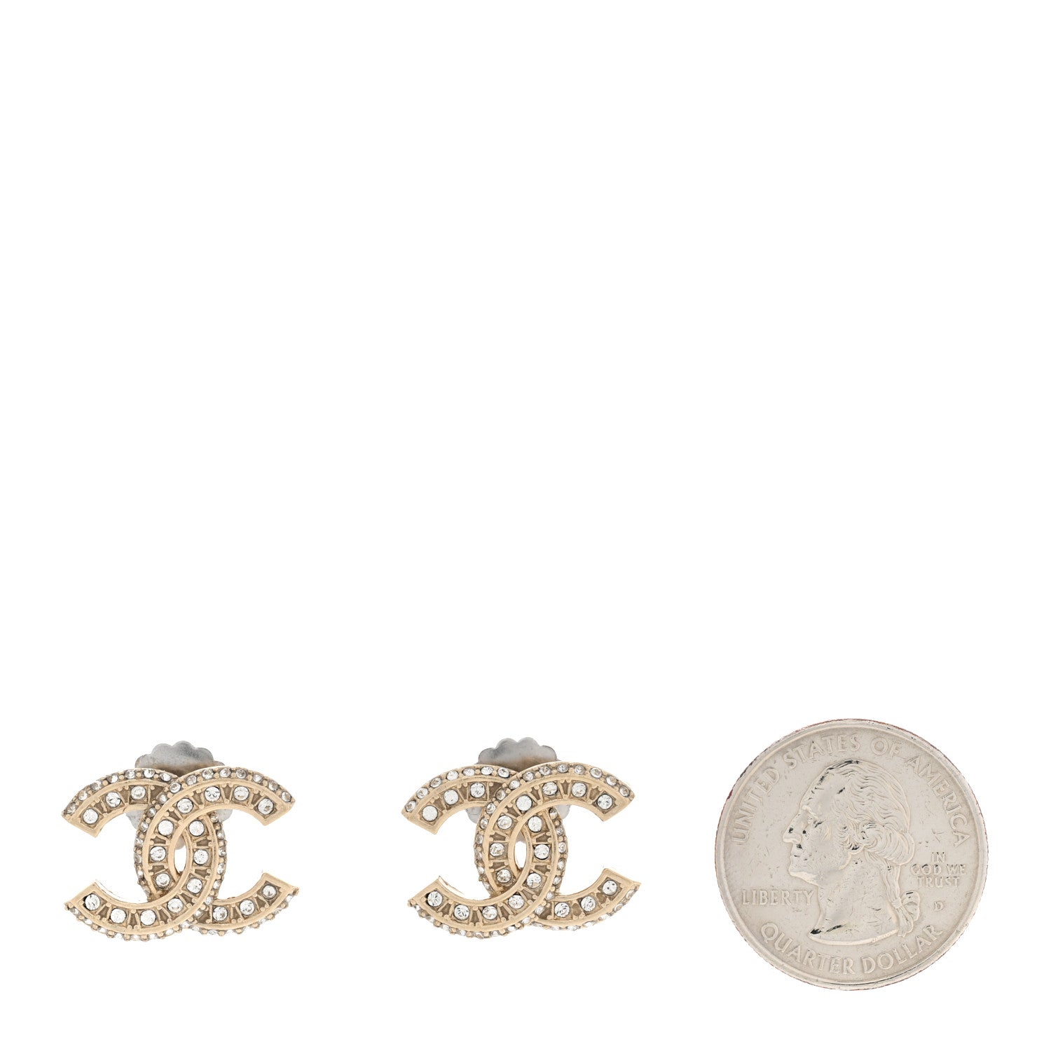 Chanel Crystal Timeless CC Earrings Light Gold 2 of 6
